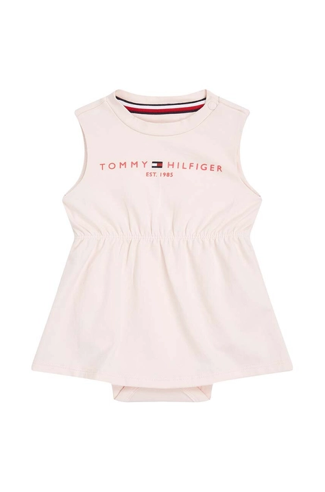 Haljina za bebe Tommy Hilfiger boja: ružičasta, mini, širi se prema dolje