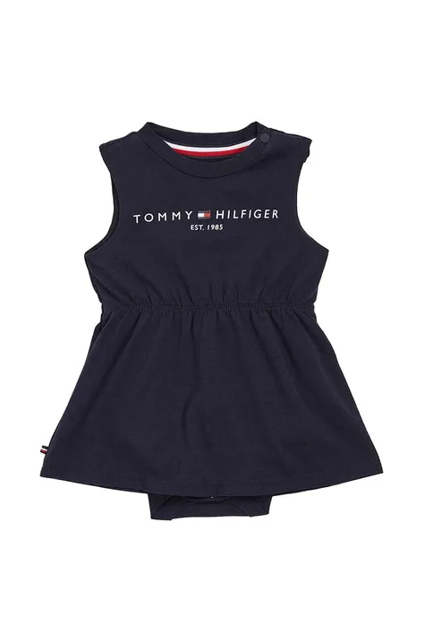 Haljina za bebe Tommy Hilfiger boja: tamno plava, mini, širi se prema dolje