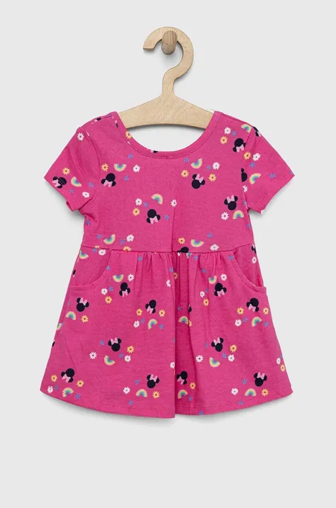 Dievčenské bavlnené šaty GAP x Disney ružová farba, mini, áčkový strih