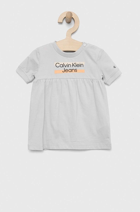 Dječja haljina Calvin Klein Jeans boja: siva, mini, širi se prema dolje