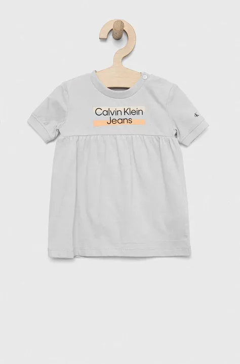 Otroška obleka Calvin Klein Jeans siva barva