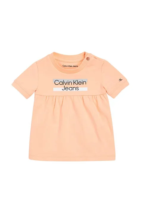 Dievčenské šaty Calvin Klein Jeans oranžová farba, mini, áčkový strih