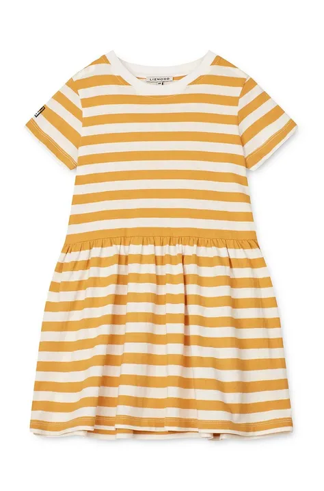 Детска рокля Liewood в жълто къс модел разкроен модел