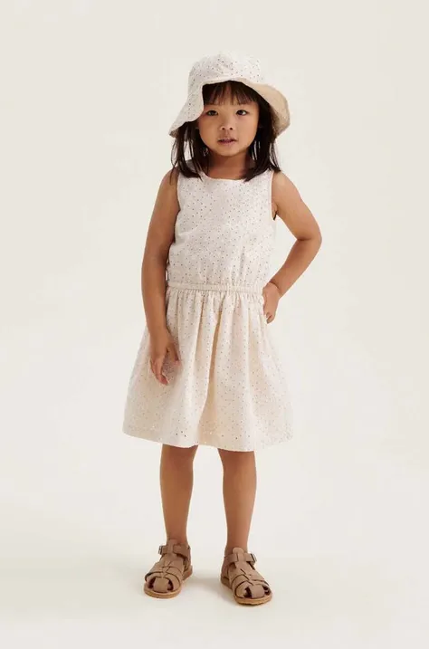 Хлопковое детское платье Liewood цвет бежевый mini расклешённое