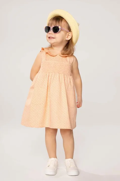 Pamučna haljina za bebe Coccodrillo boja: narančasta, mini, širi se prema dolje