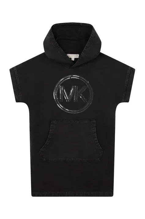 Dievčenské bavlnené šaty Michael Kors čierna farba, mini, rovný strih