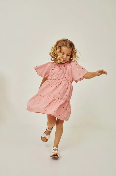 Dječja pamučna haljina zippy boja: ružičasta, maxi, širi se prema dolje