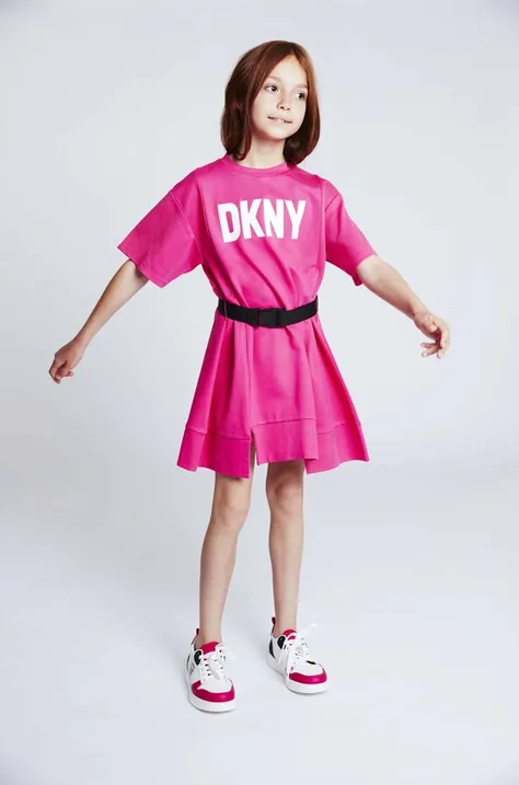 Dievčenské šaty Dkny ružová farba, mini, oversize