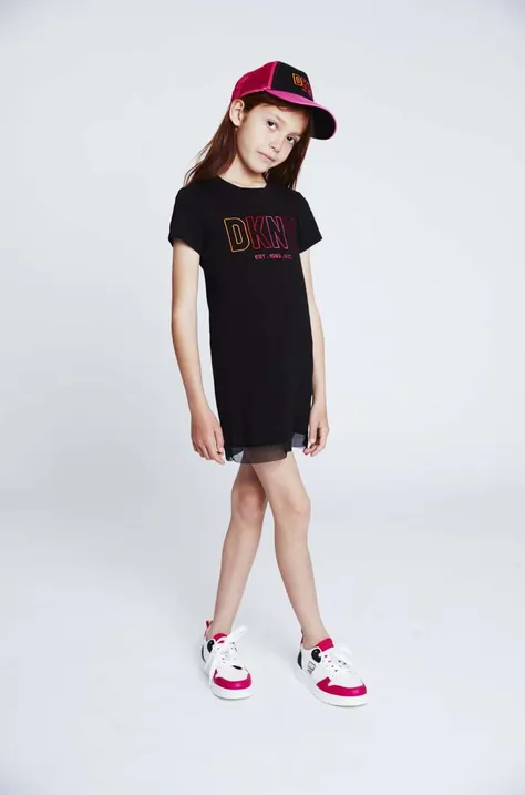 Хлопковое детское платье Dkny цвет чёрный mini прямое