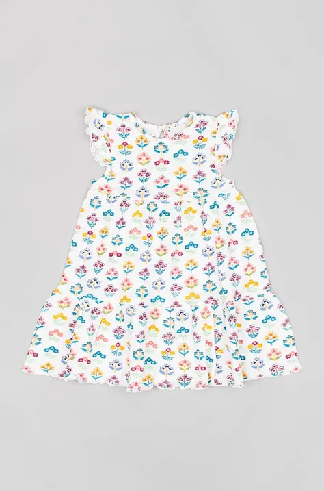 Pamučna haljina za bebe zippy boja: bež, mini, širi se prema dolje