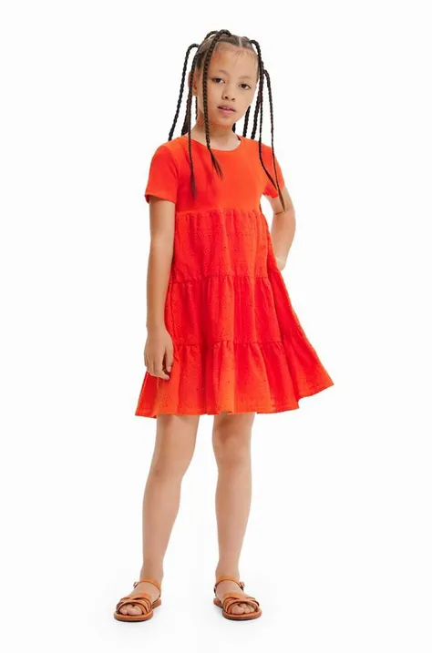 Desigual sukienka dziecięca kolor pomarańczowy midi rozkloszowana