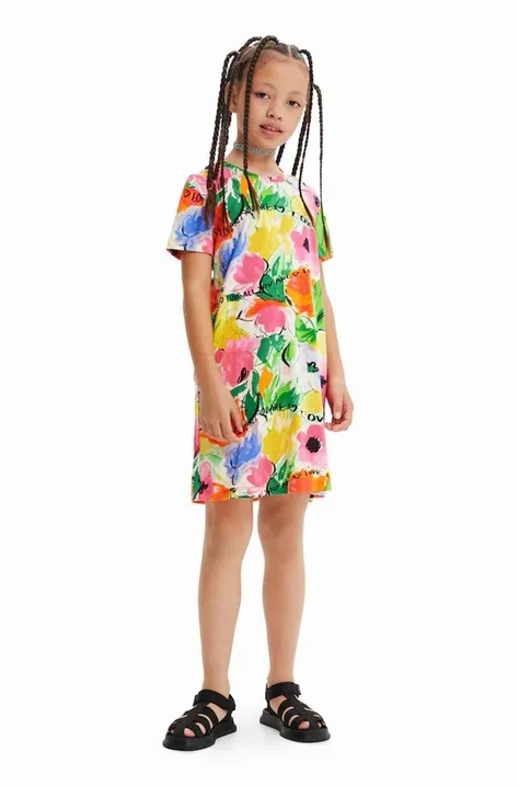 Dievčenské bavlnené šaty Desigual mini, áčkový strih