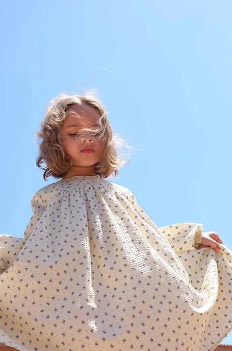 Дитяча бавовняна сукня Konges Sløjd колір бежевий mini розкльошена