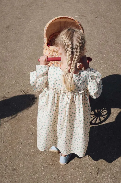 Хлопковое детское платье Konges Sløjd цвет бежевый mini расклешённое