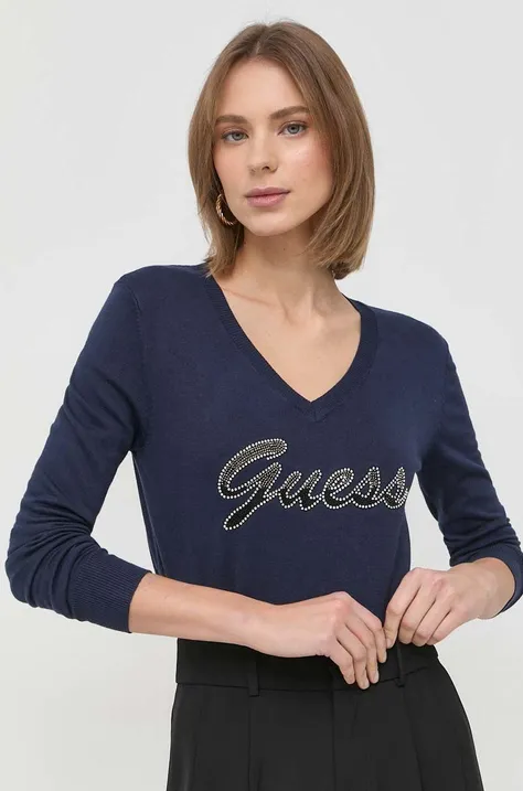 Пуловер Guess дамски в тъмносиньо от лека материя