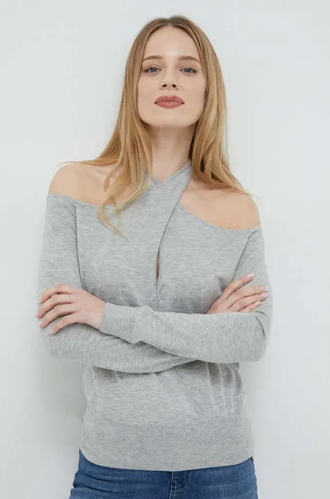 Guess pulover din amestec de lana femei, culoarea gri, light