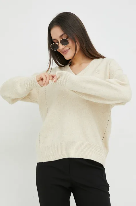 Tommy Hilfiger pulover din amestec de lana femei, culoarea bej