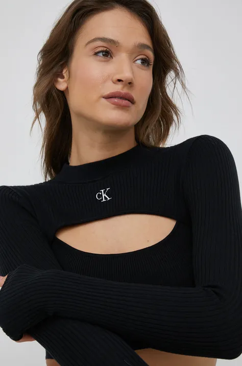 Блуза с дълги ръкави Calvin Klein Jeans дамска в черно с изчистен дизайн