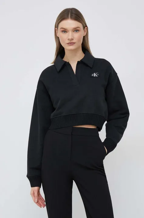 Βαμβακερή μπλούζα Calvin Klein Jeans γυναικεία, χρώμα: μαύρο