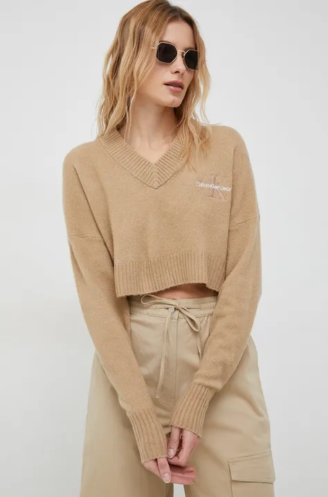 Calvin Klein Jeans pulover din amestec de lana femei, culoarea bej