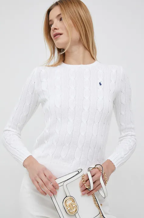 Βαμβακερό πουλόβερ Polo Ralph Lauren γυναικεία, χρώμα: άσπρο