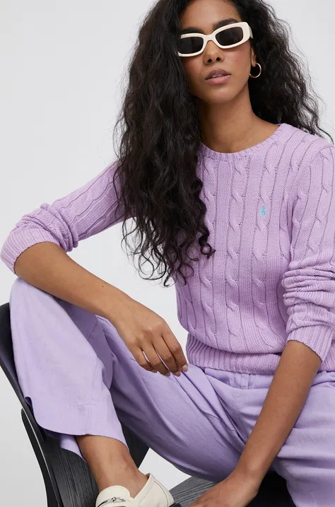 Βαμβακερό πουλόβερ Polo Ralph Lauren γυναικεία, χρώμα: μοβ