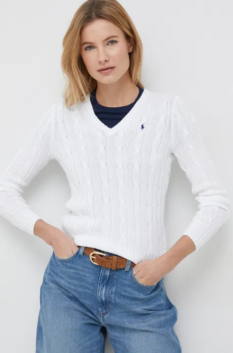 Bavlnený sveter Polo Ralph Lauren biela farba, tenký
