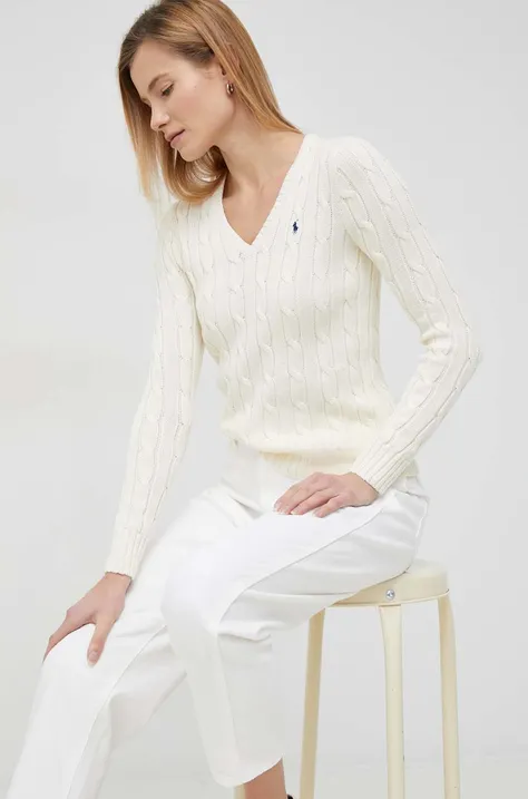 Polo Ralph Lauren sweter bawełniany damski kolor beżowy lekki