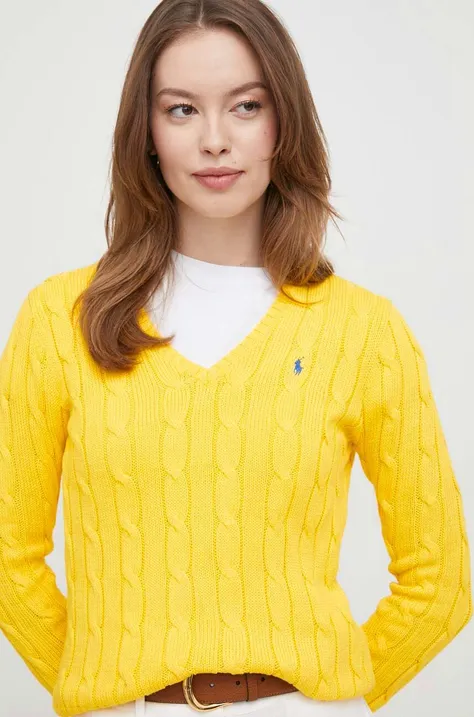 Bavlněný svetr Polo Ralph Lauren žlutá barva, lehký, 211891641