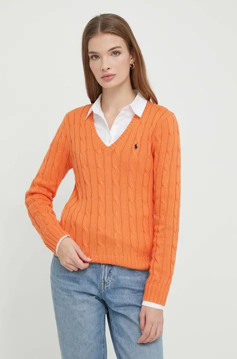 Bombažen pulover Polo Ralph Lauren oranžna barva