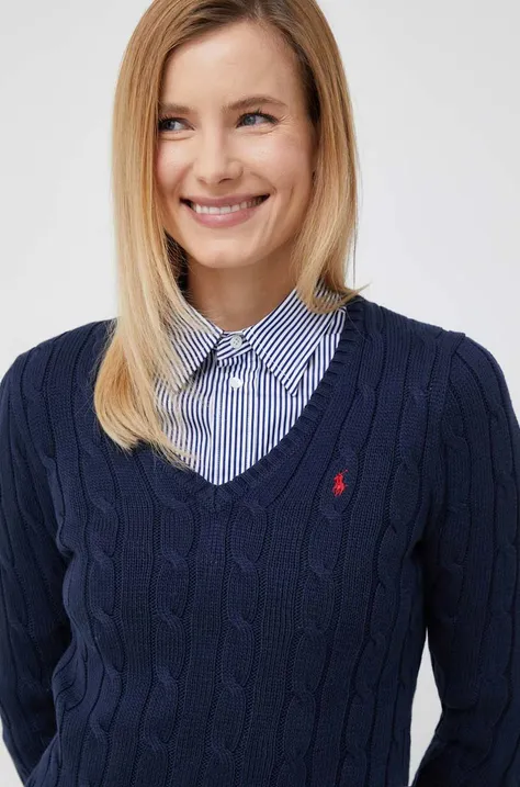 Pamučni pulover Polo Ralph Lauren boja: tamno plava, lagani