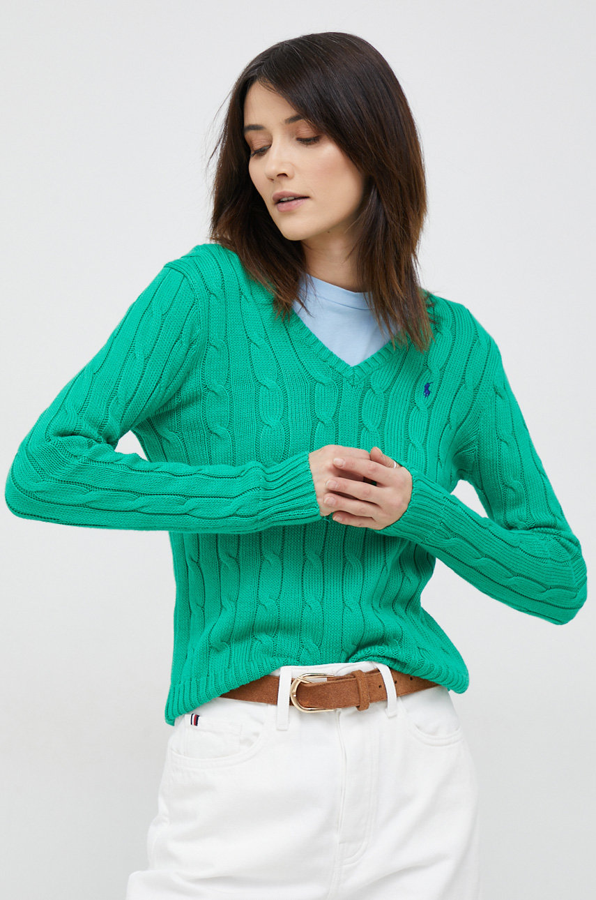 Βαμβακερό πουλόβερ Polo Ralph Lauren γυναικεία, χρώμα: πράσινο