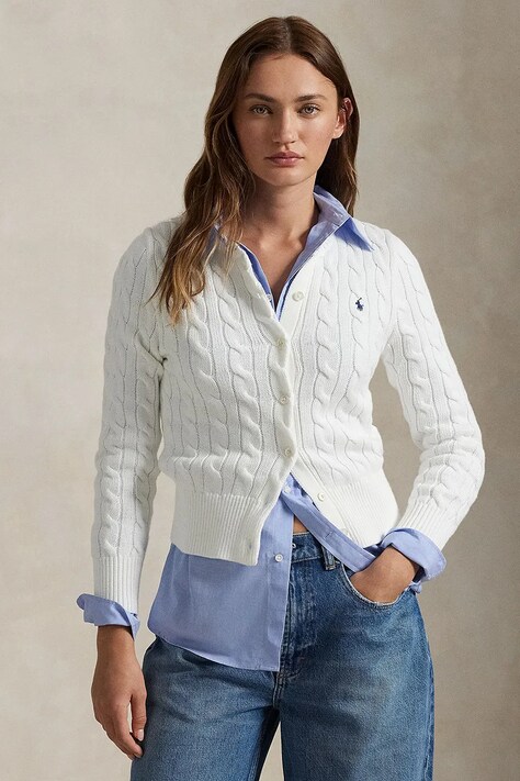 Polo Ralph Lauren cardigan din bumbac culoarea alb, 211891643