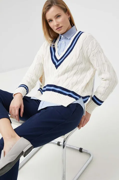 Хлопковый свитер Polo Ralph Lauren женский цвет бежевый