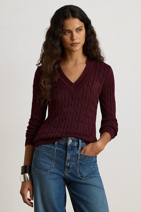 Lauren Ralph Lauren Sweter damski z bawełną bordowy 200888795