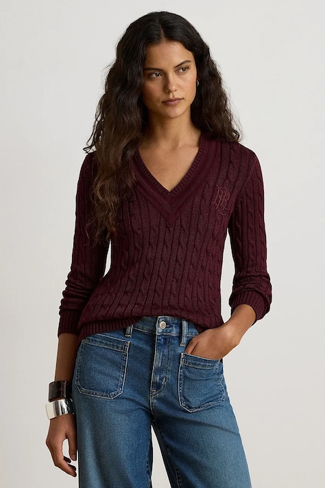 Lauren Ralph Lauren Sweter damski z bawełną bordowy 200888795
