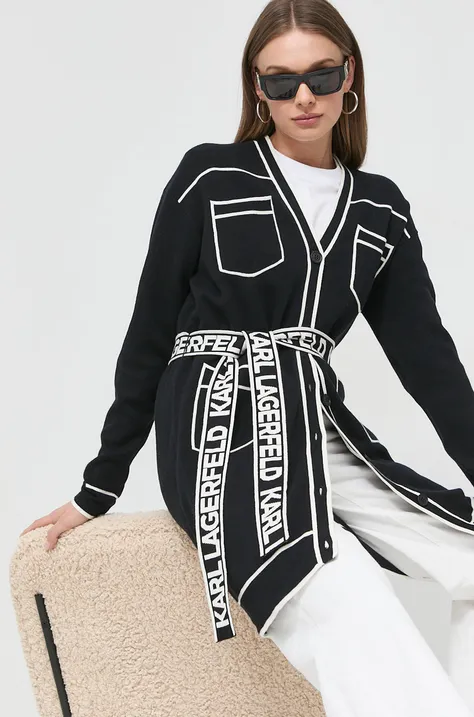 Kardigan s primjesom vune Karl Lagerfeld za žene, boja: crna