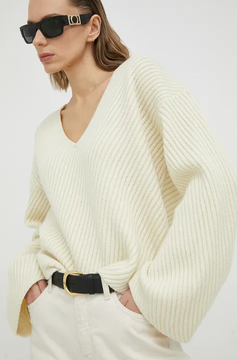 By Malene Birger sweter wełniany Emery damski kolor beżowy