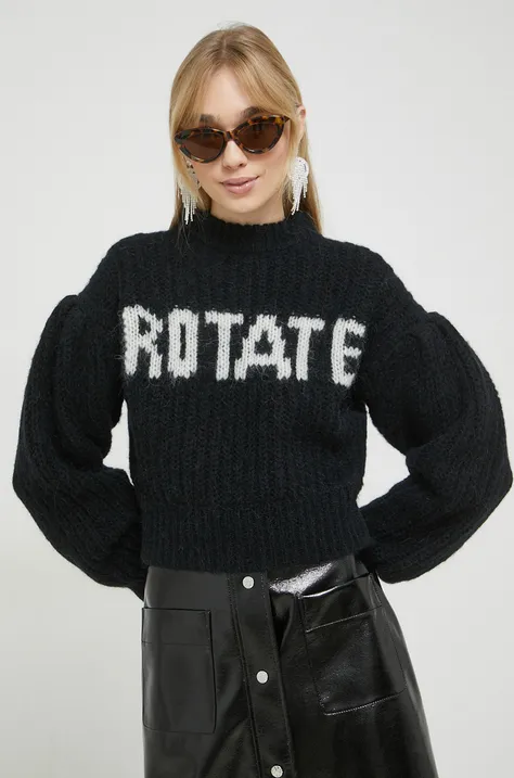 Rotate sweter wełniany damski kolor czarny ciepły