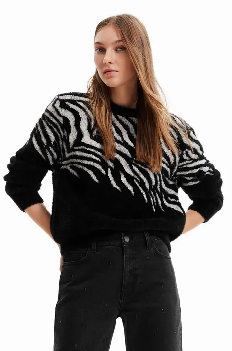 Desigual sweter z domieszką wełny damski kolor czarny
