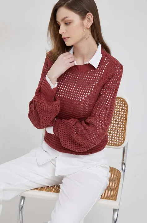 Bavlnený sveter Sisley červená farba, tenký