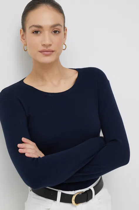 Pamučni pulover United Colors of Benetton za žene, boja: tamno plava, lagani