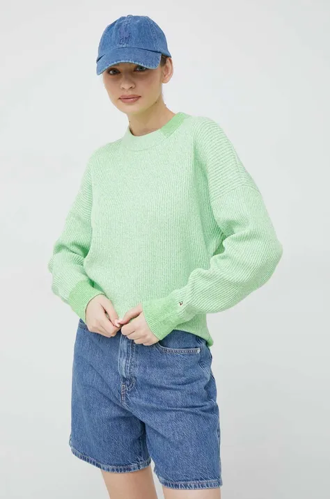 Bombažen pulover Tommy Hilfiger zelena barva