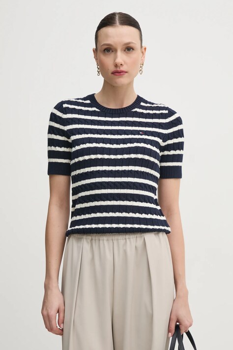 Tommy Hilfiger pulover de bumbac culoarea albastru marin, light, WW0WW38744