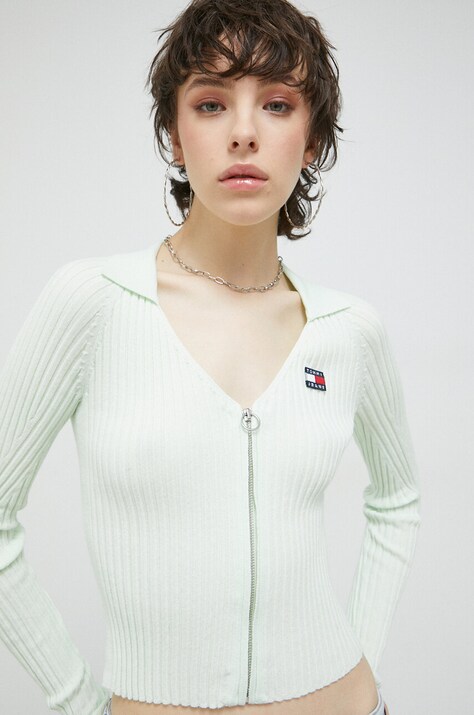 Джемпер Tommy Jeans женский цвет зелёный лёгкий