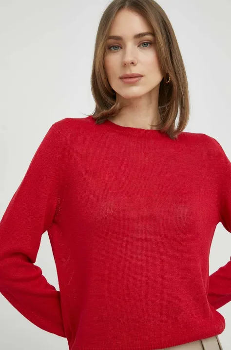 Weekend Max Mara sweter lniany kolor czerwony lekki