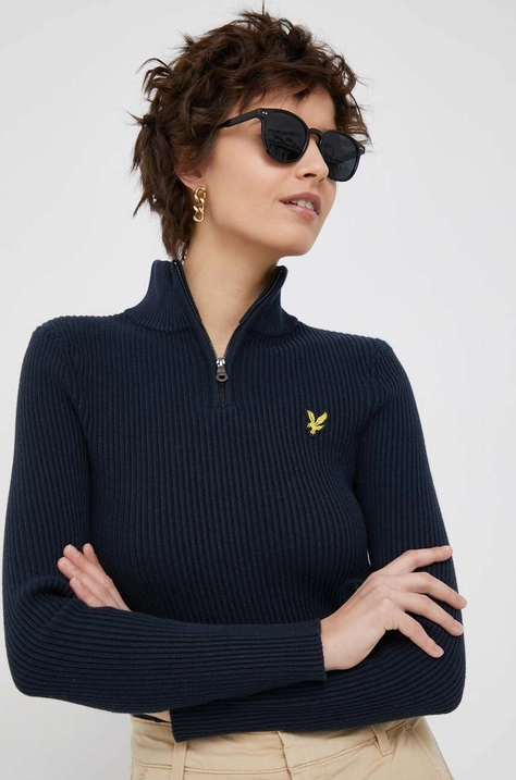 Πουλόβερ με προσθήκη μαλλιού Lyle & Scott γυναικεία, χρώμα: ναυτικό μπλε