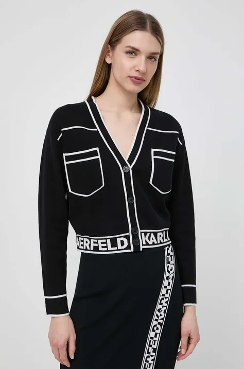 Karl Lagerfeld kardigán gyapjú keverékből fekete, könnyű