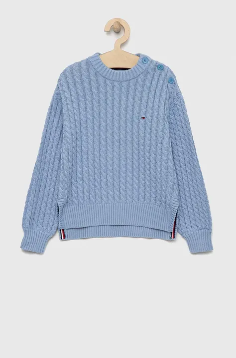 Tommy Hilfiger sweter bawełniany dziecięcy kolor niebieski ciepły
