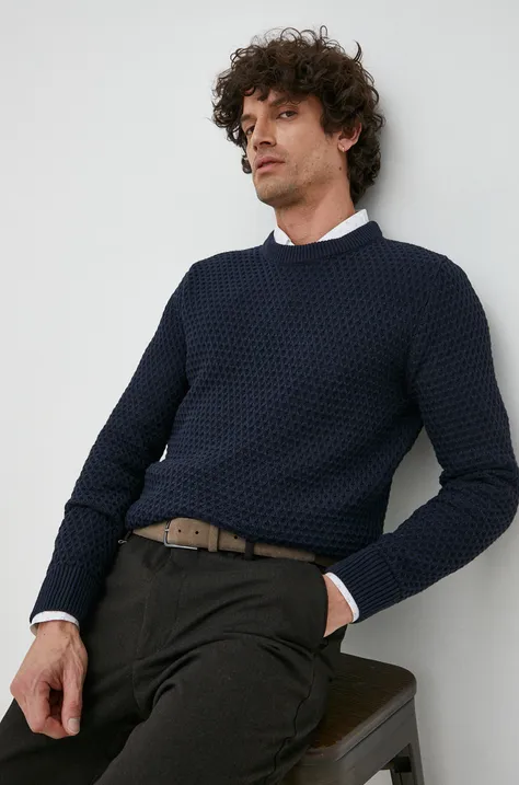 Bavlnený sveter Selected Homme pánsky, tmavomodrá farba